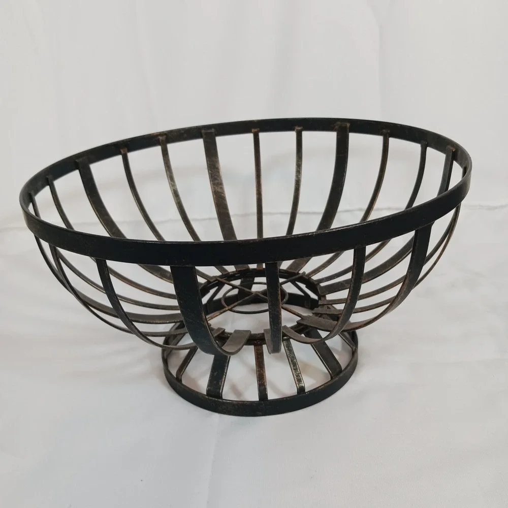 Unbranded Wire Fruit Basket Home OS Bronze Excellent Wrought Iron Pedestal Bowl